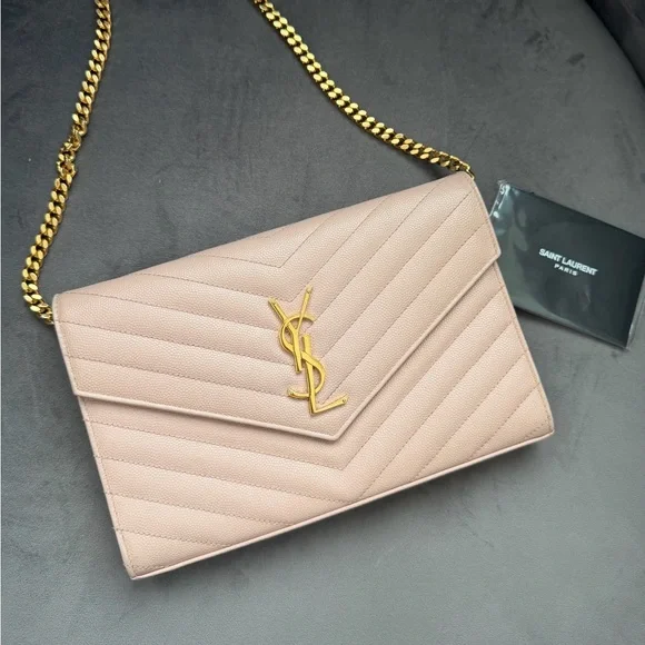 Yves Saint Laurent Cassandre Monogram Bag Blush Pink with Gold wallet on chain - Picture 4 of 15